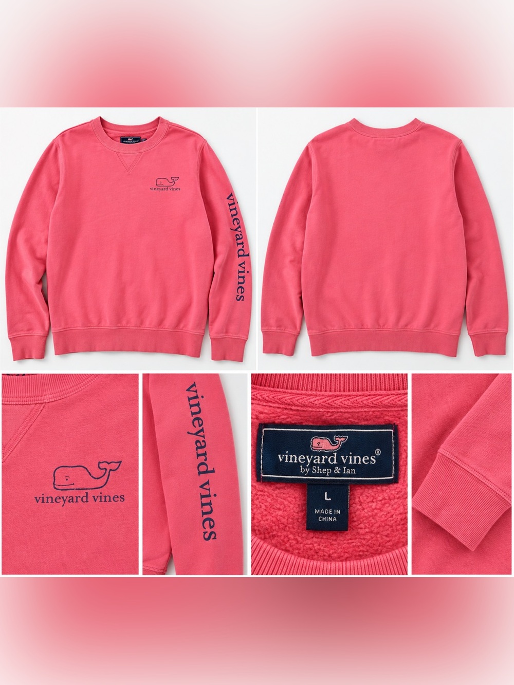 Vineyard Vines Coral Crewneck with Navy Logo